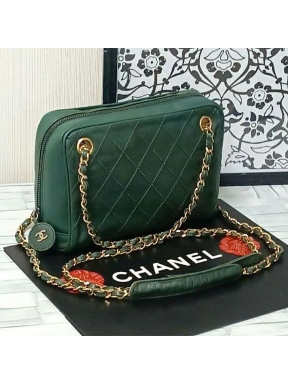 Chanel Chain Shoulder Quilted Lambskin Dark Green
